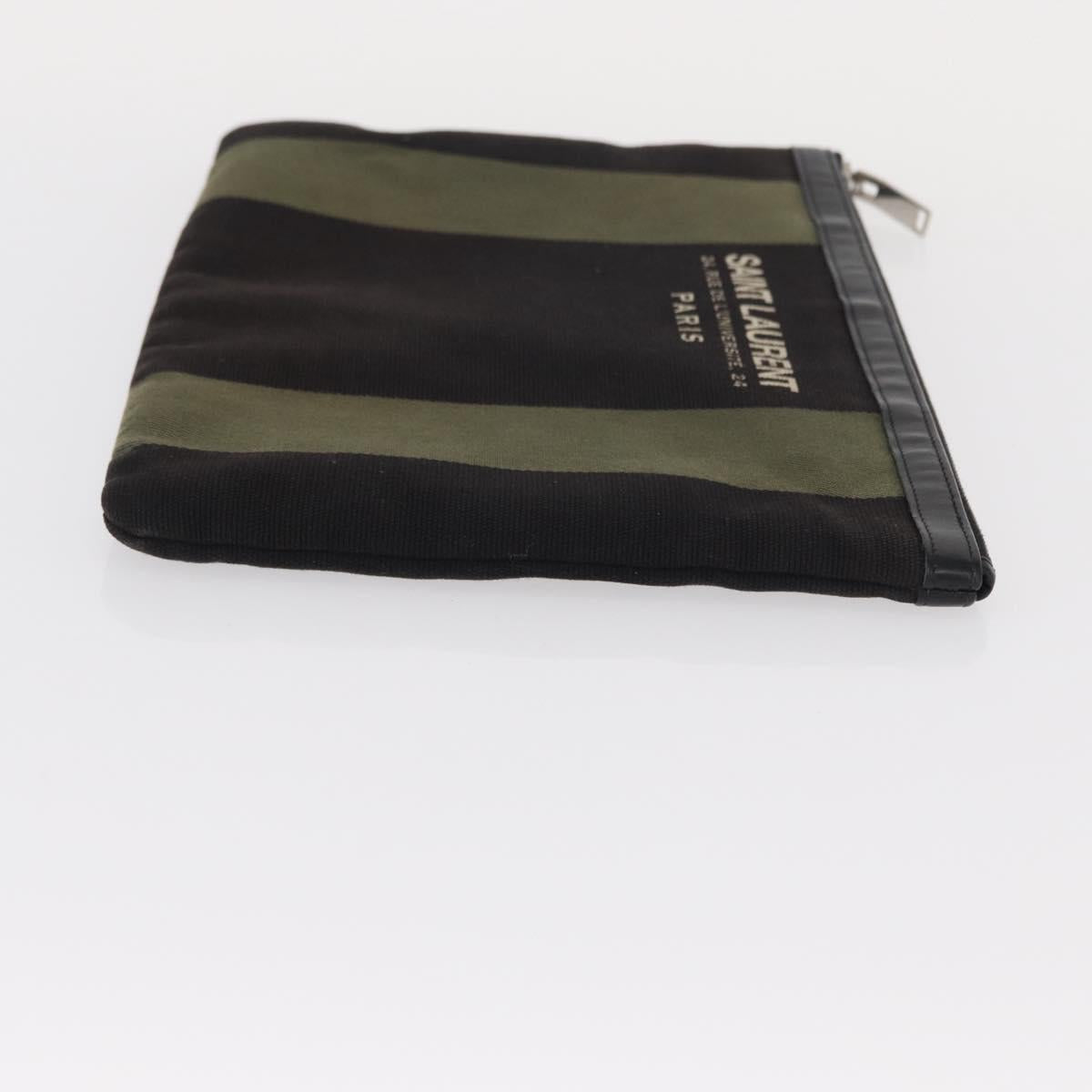 SAINT LAURENT Clutch Bag Canvas Leather Black Khaki Silver Auth mr1652