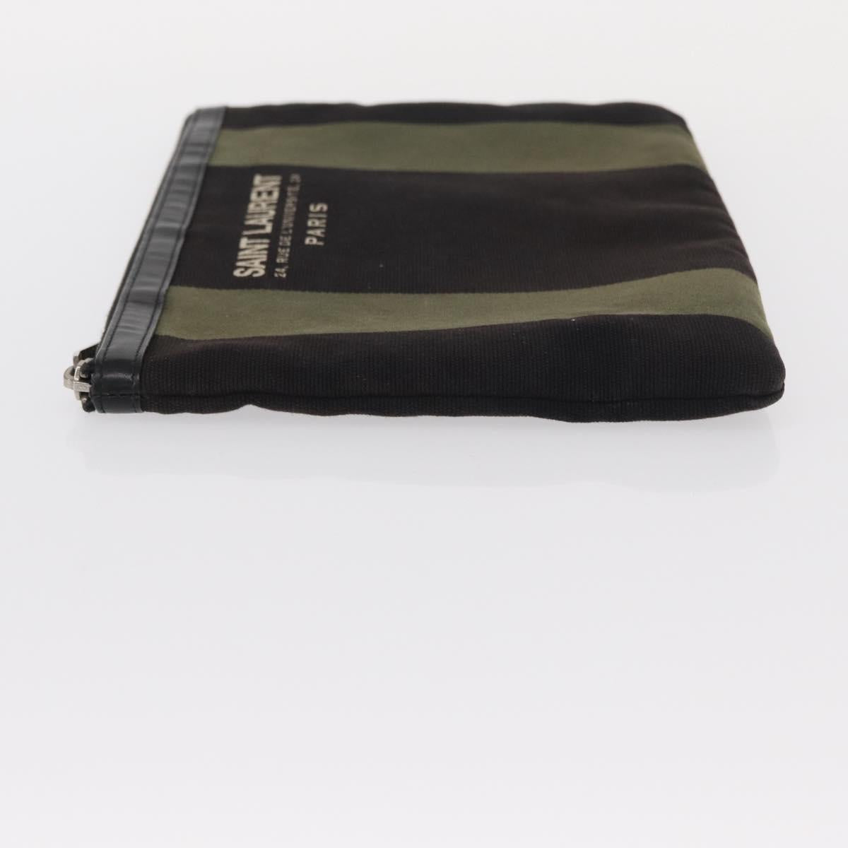 SAINT LAURENT Clutch Bag Canvas Leather Black Khaki Silver Auth mr1652