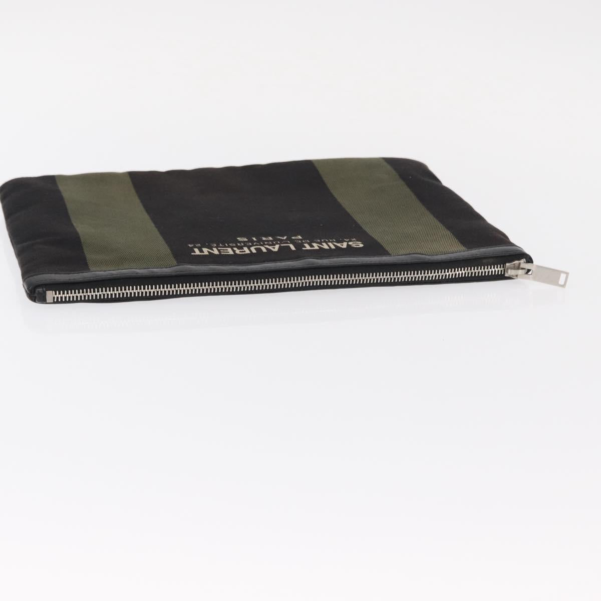 SAINT LAURENT Clutch Bag Canvas Leather Black Khaki Silver Auth mr1652