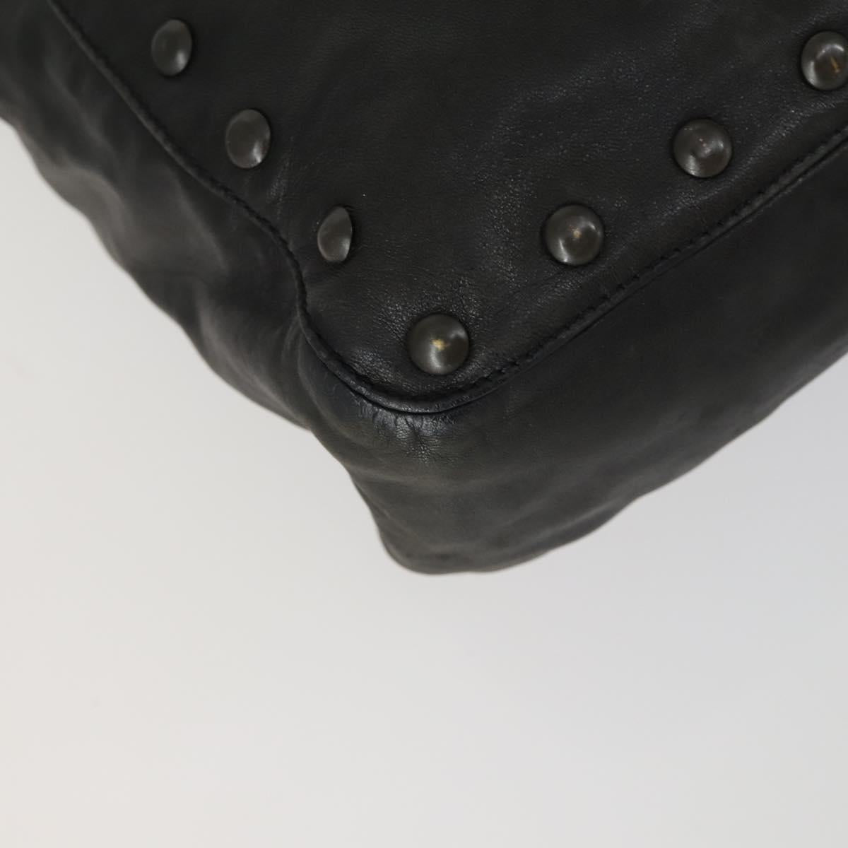 PRADA Studs Tote Bag Leather Black Silver Auth mr1666