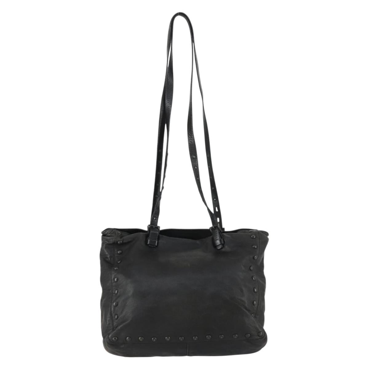 PRADA Studs Tote Bag Leather Black Silver Auth mr1666
