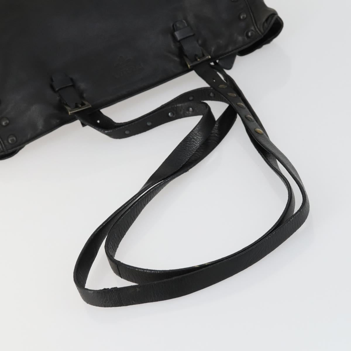 PRADA Studs Tote Bag Leather Black Silver Auth mr1666