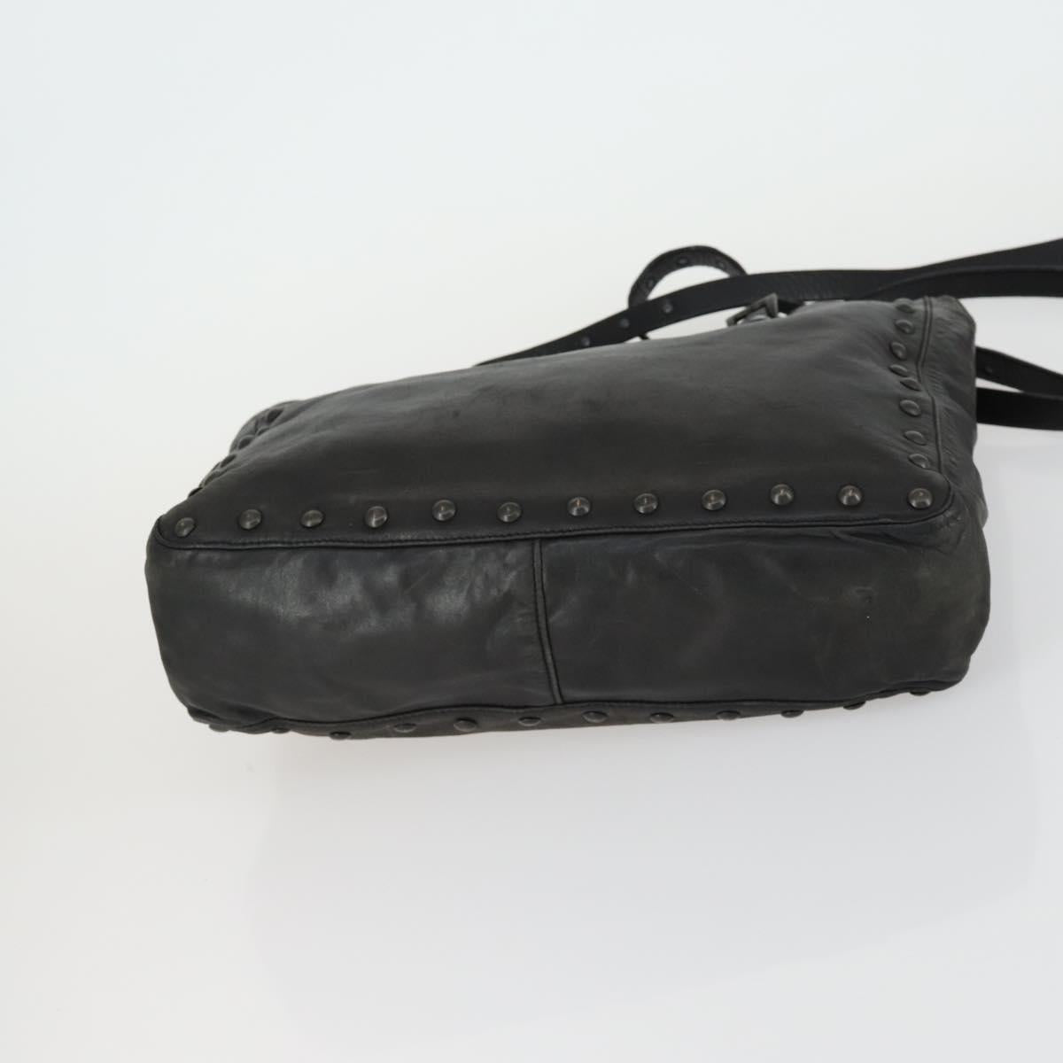 PRADA Studs Tote Bag Leather Black Silver Auth mr1666