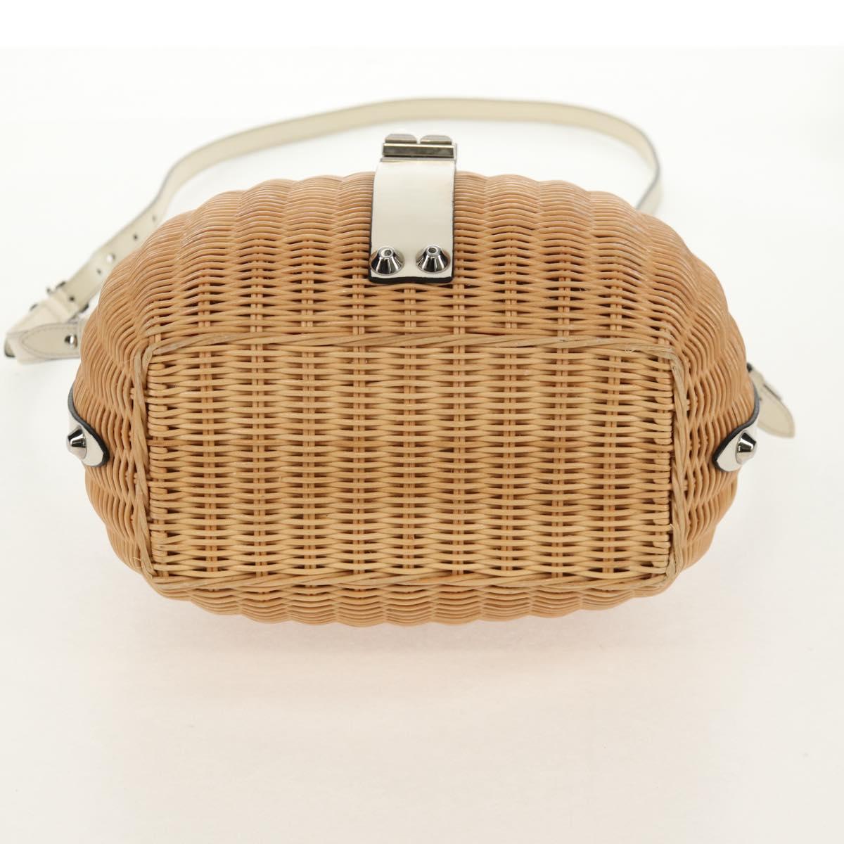 PRADA Basket Bag Wicker Leather White Beige Silver Auth mr1668SAM