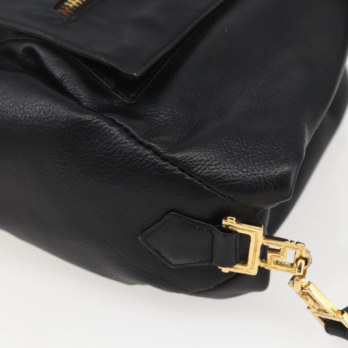Gianni Versace Shoulder Bag Leather Black Gold Auth mr1669SAV