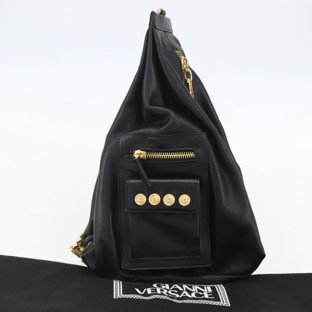 Gianni Versace Shoulder Bag Leather Black Gold Auth mr1669SAV