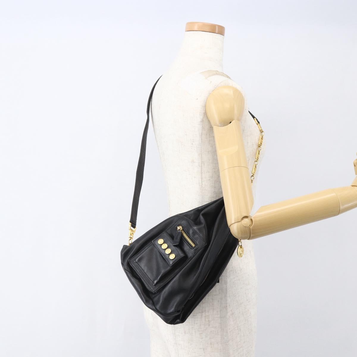 Gianni Versace Shoulder Bag Leather Black Gold Auth mr1669SAV