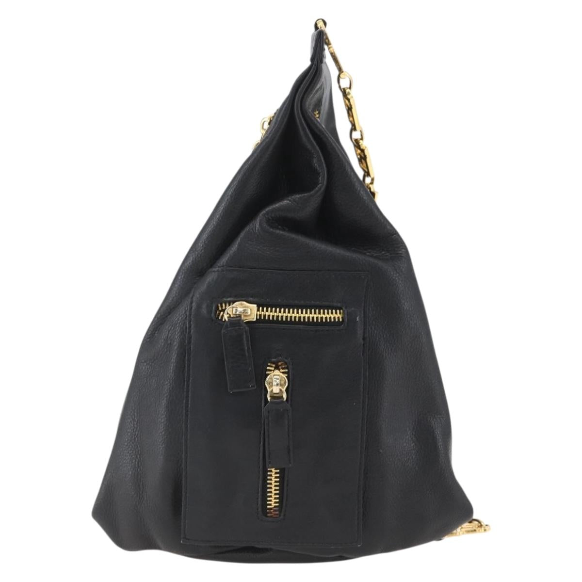 Gianni Versace Shoulder Bag Leather Black Gold Auth mr1669SAV