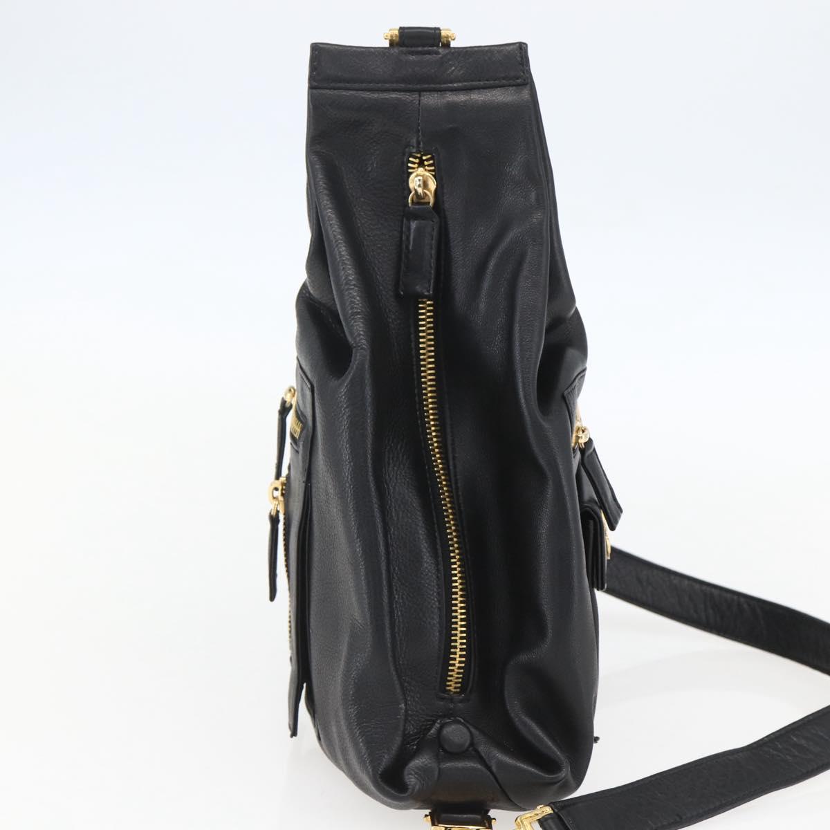 Gianni Versace Shoulder Bag Leather Black Gold Auth mr1669SAV