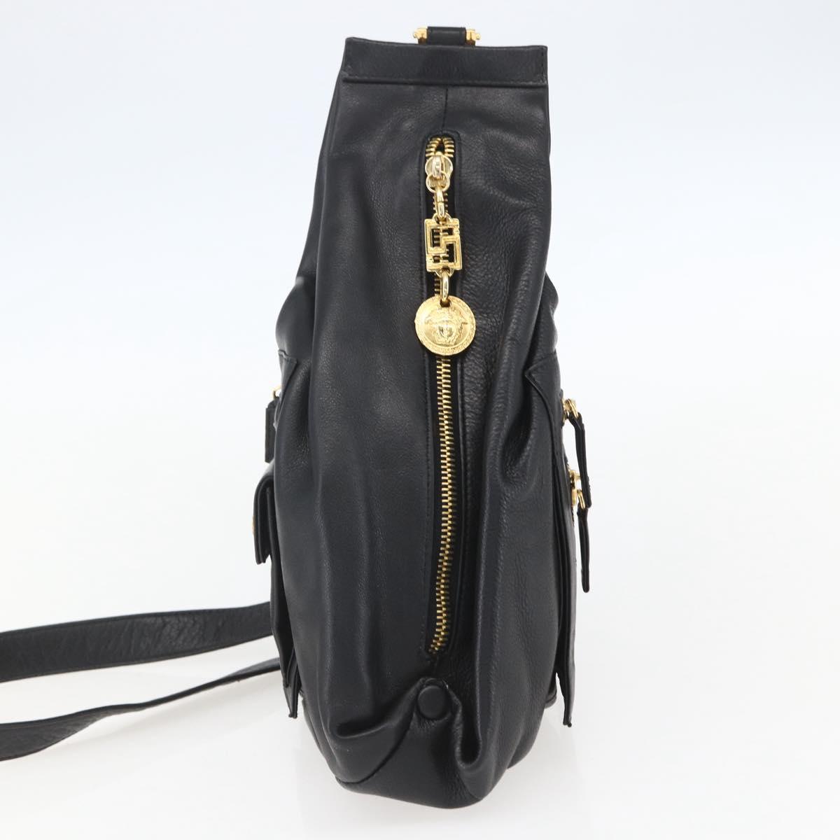 Gianni Versace Shoulder Bag Leather Black Gold Auth mr1669SAV