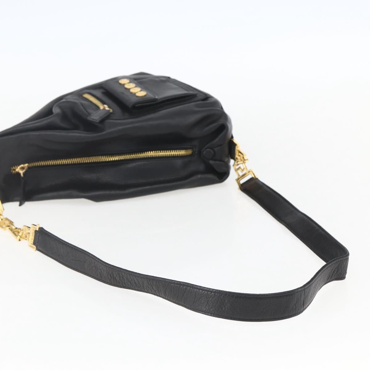 Gianni Versace Shoulder Bag Leather Black Gold Auth mr1669SAV