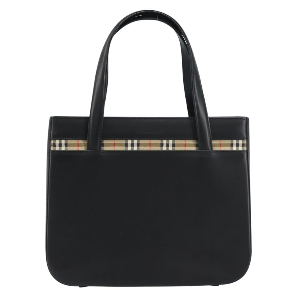BURBERRY Nova Check Hand Bag Leather Black Silver Auth mr1680V