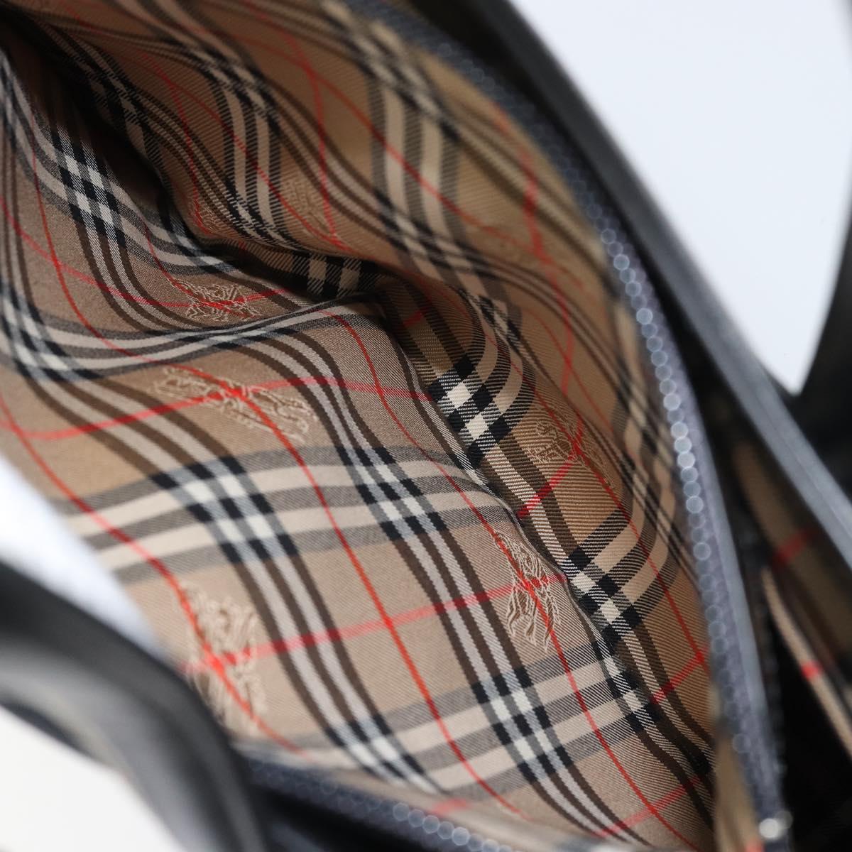 BURBERRY Nova Check Hand Bag Leather Black Silver Auth mr1680V