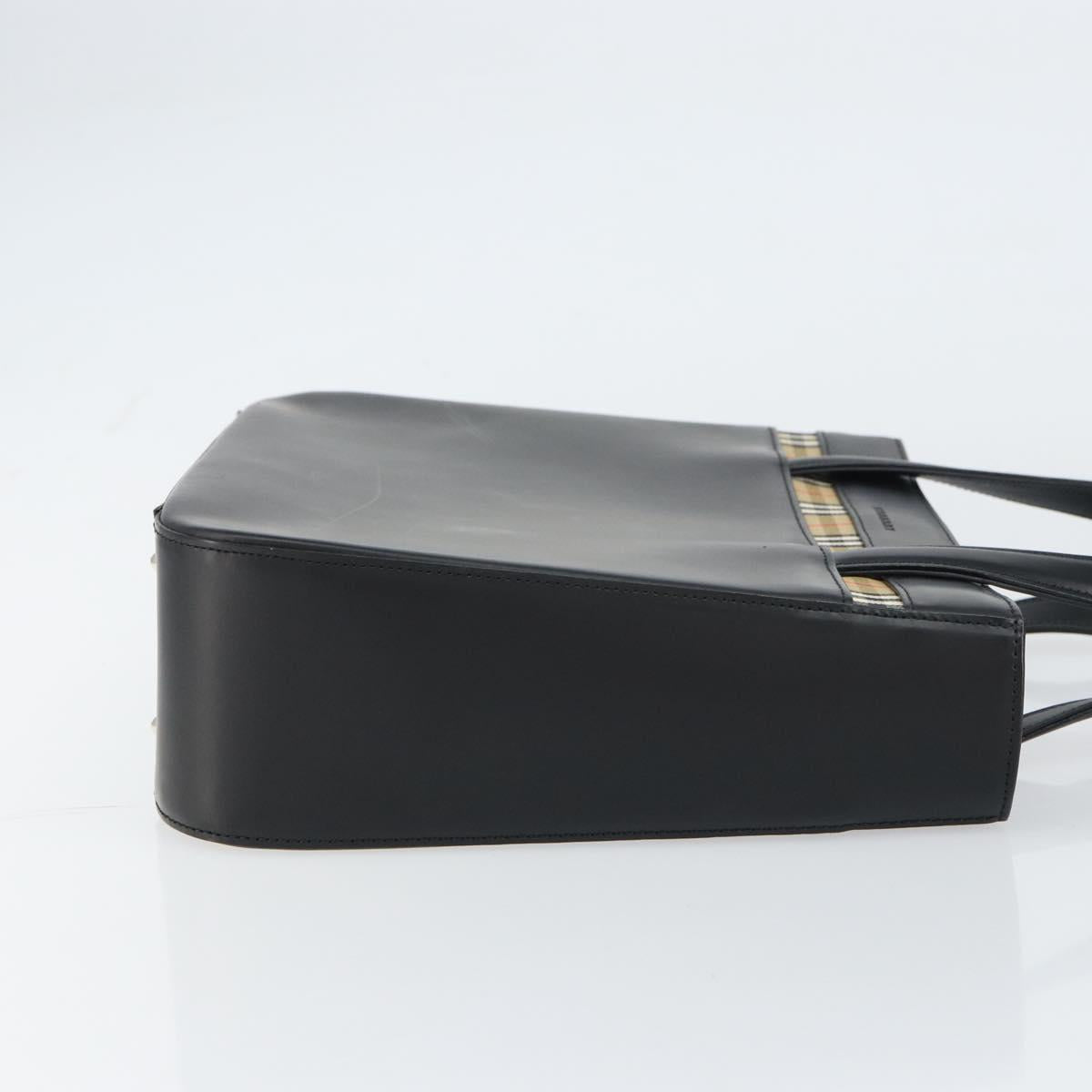 BURBERRY Nova Check Hand Bag Leather Black Silver Auth mr1680V