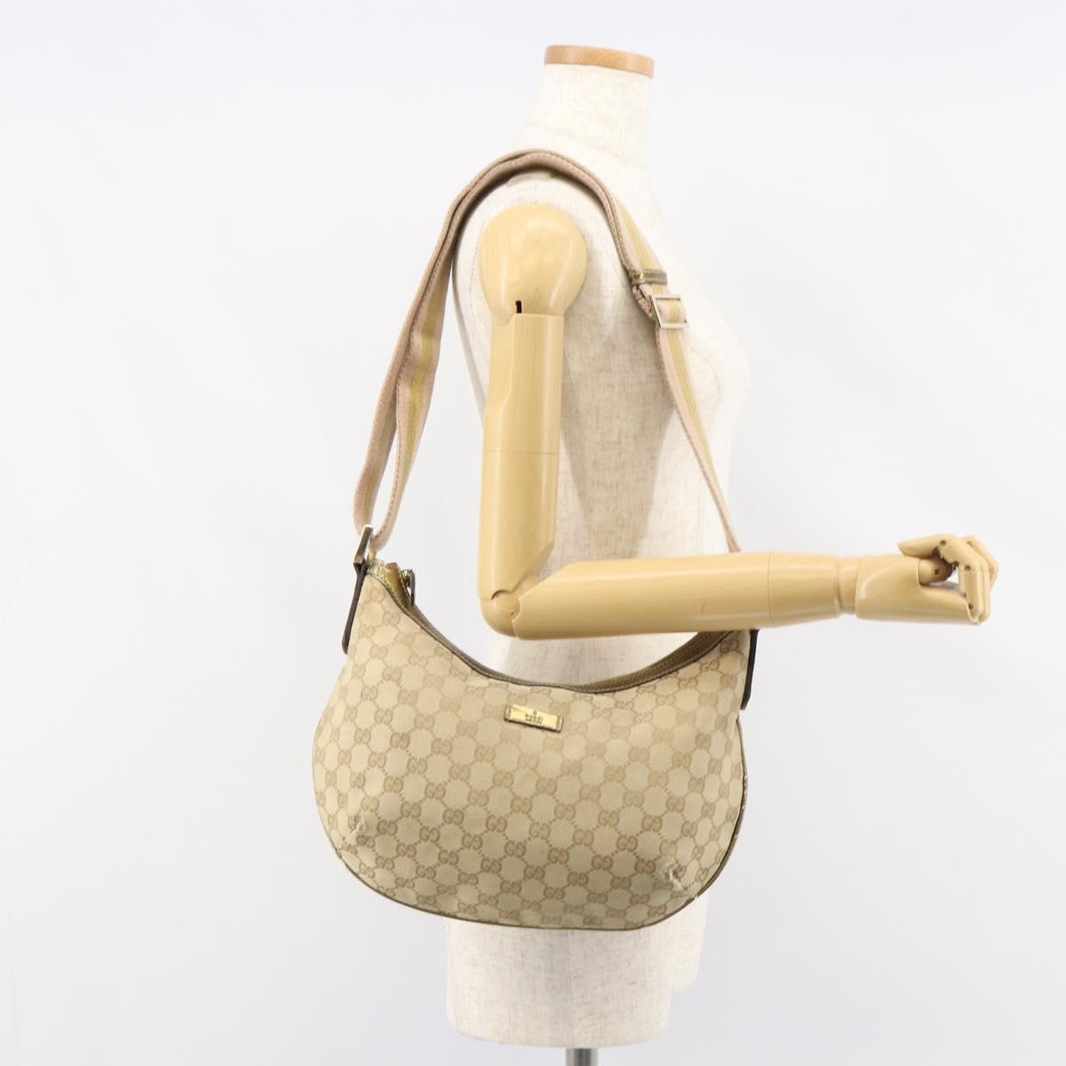 GUCCI GG Canvas Sherry Line Shoulder Bag Beige Gold 181092 Auth mr1685
