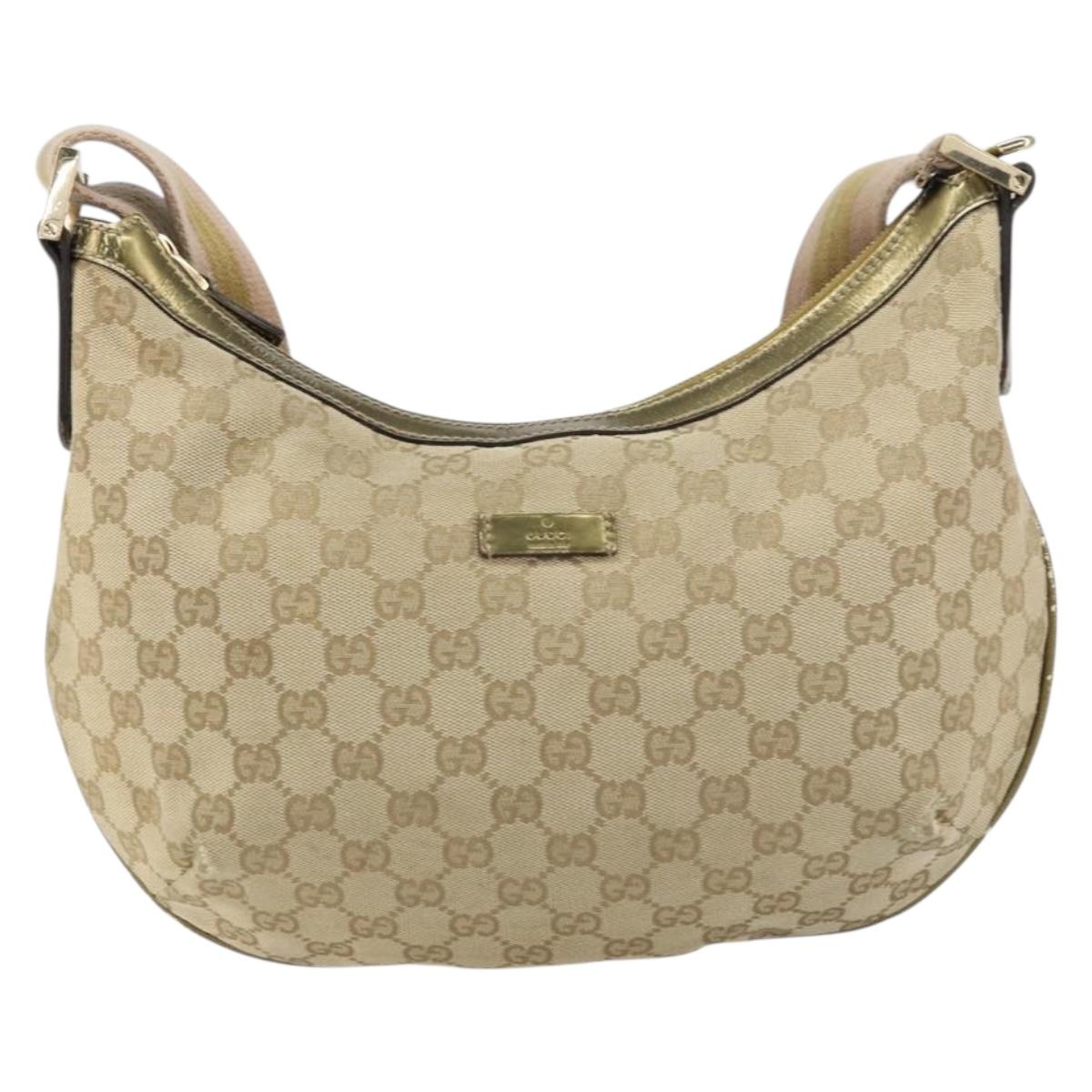 GUCCI GG Canvas Sherry Line Shoulder Bag Beige Gold 181092 Auth mr1685