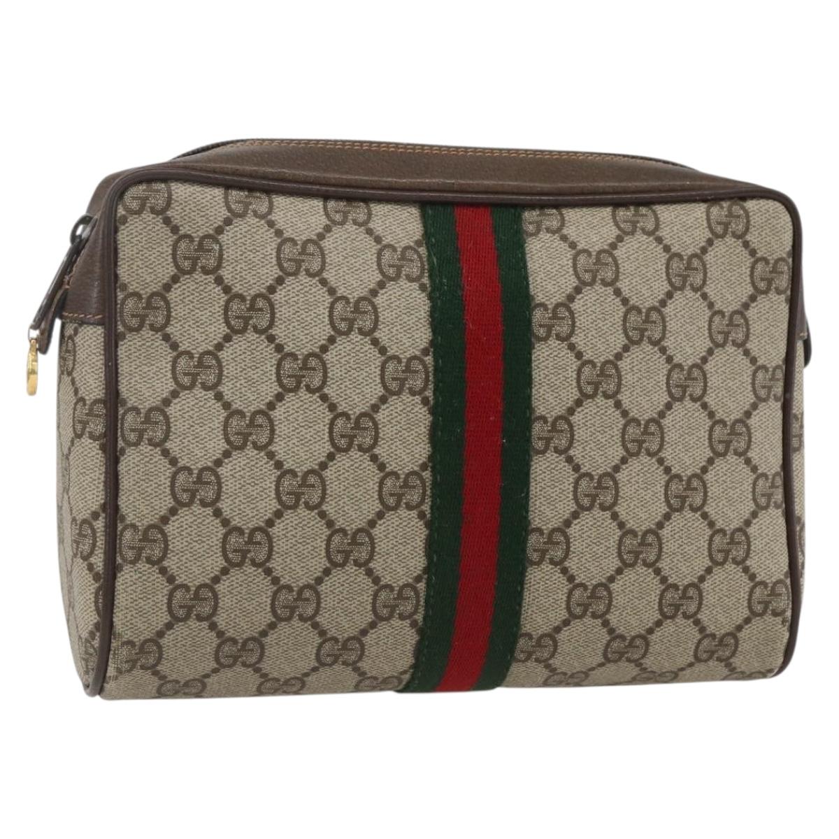 GUCCI GG Supreme Web Sherry Line Clutch Bag PVC Beige Gold 63 01 012 Auth mr1689