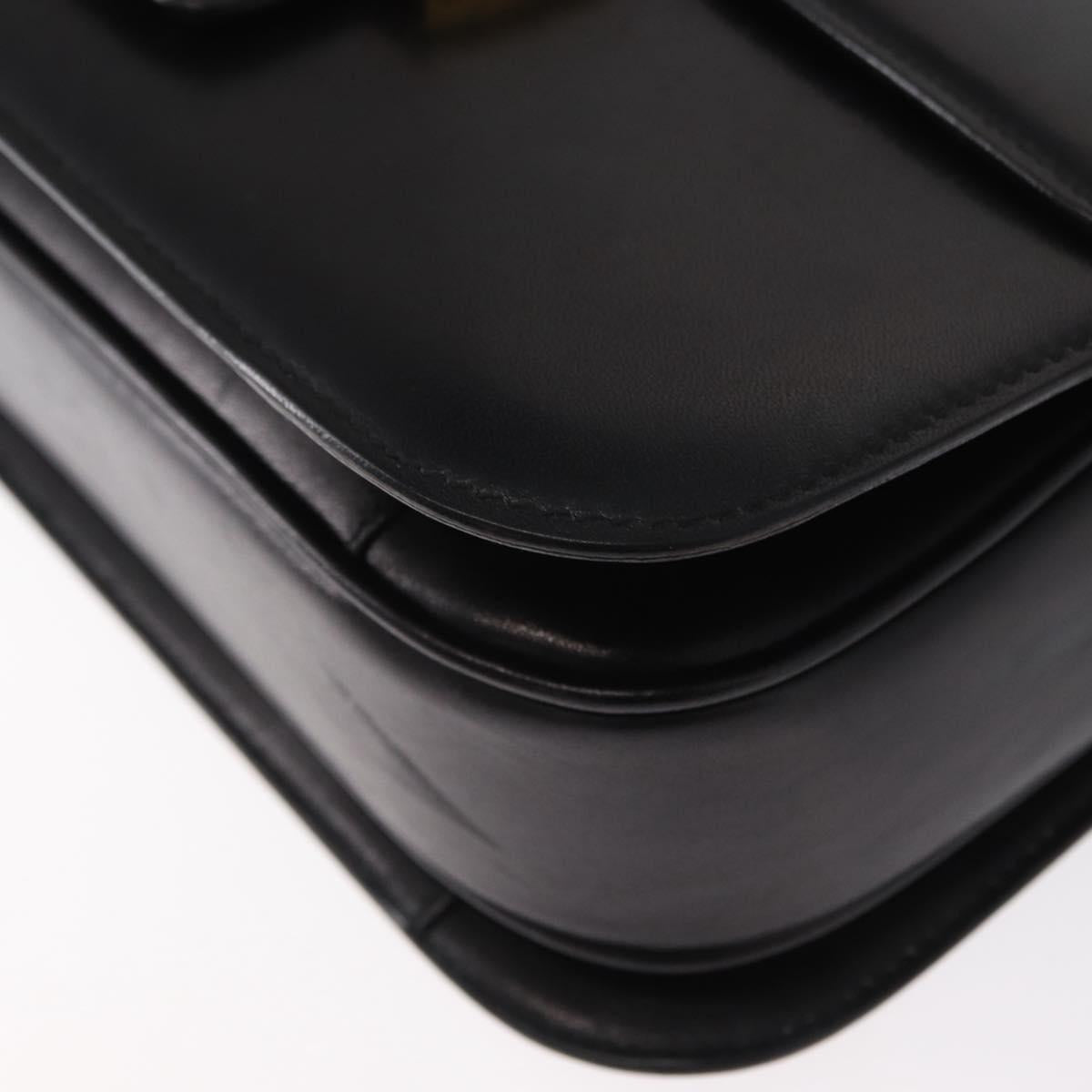 CELINE Horse Carriage Shoulder Bag Leather Black Gold Auth mr1692