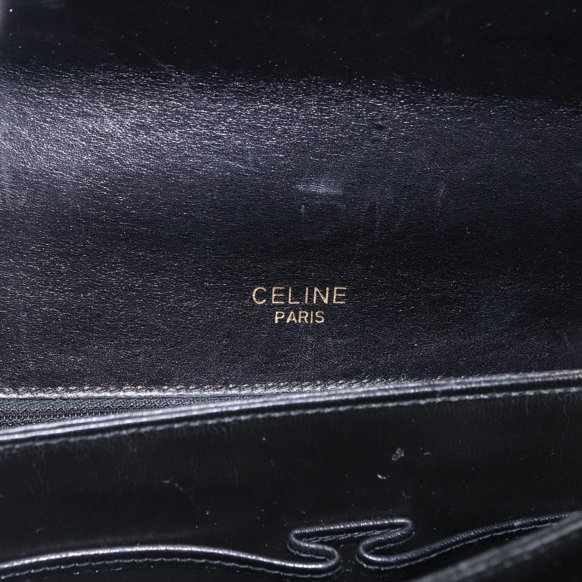 CELINE Horse Carriage Shoulder Bag Leather Black Gold Auth mr1692