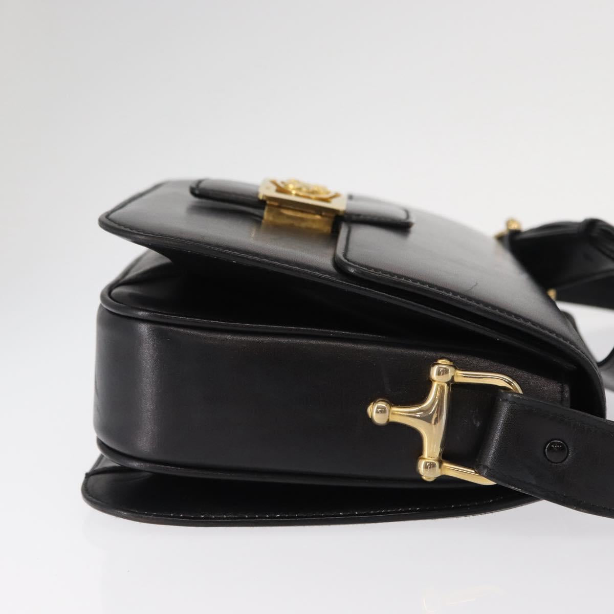 CELINE Horse Carriage Shoulder Bag Leather Black Gold Auth mr1692