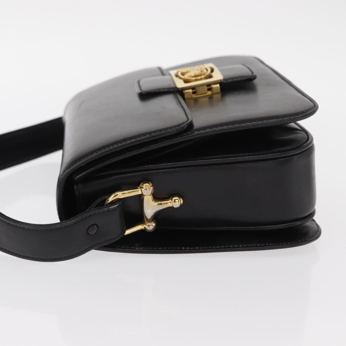 CELINE Horse Carriage Shoulder Bag Leather Black Gold Auth mr1692