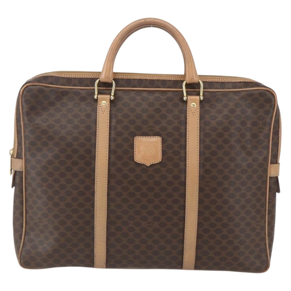 CELINE Macadam Canvas Business Bag PVC Leather Brown Gold Auth mr1694
