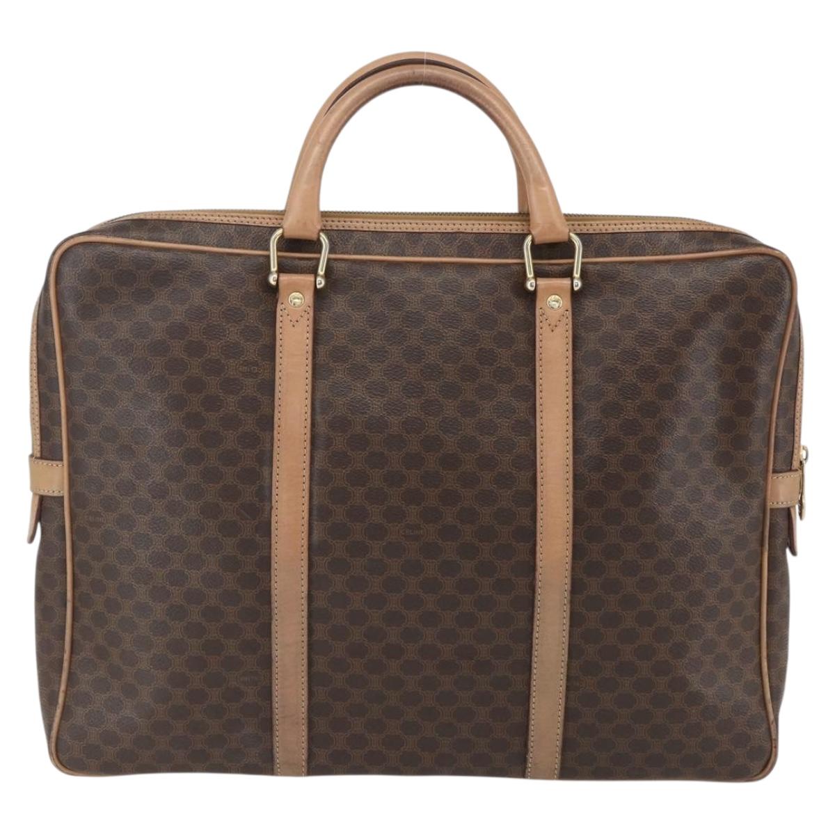 CELINE Macadam Canvas Business Bag PVC Leather Brown Gold Auth mr1694
