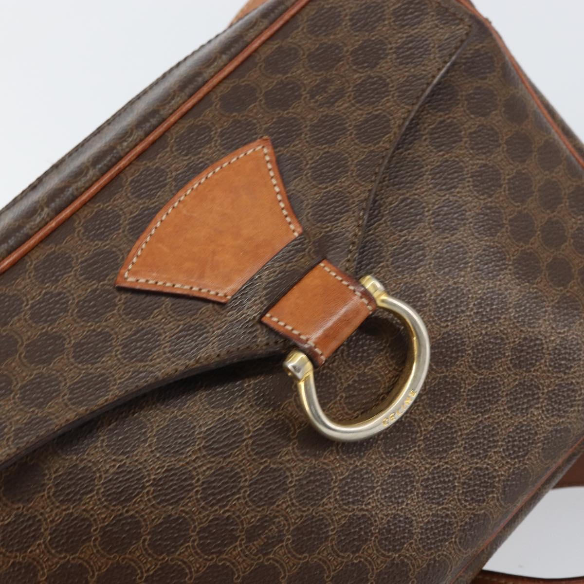 CELINE Macadam Canvas Shoulder Bag PVC Leather Brown Gold Auth mr1695
