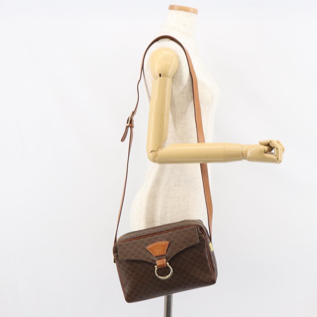 CELINE Macadam Canvas Shoulder Bag PVC Leather Brown Gold Auth mr1695
