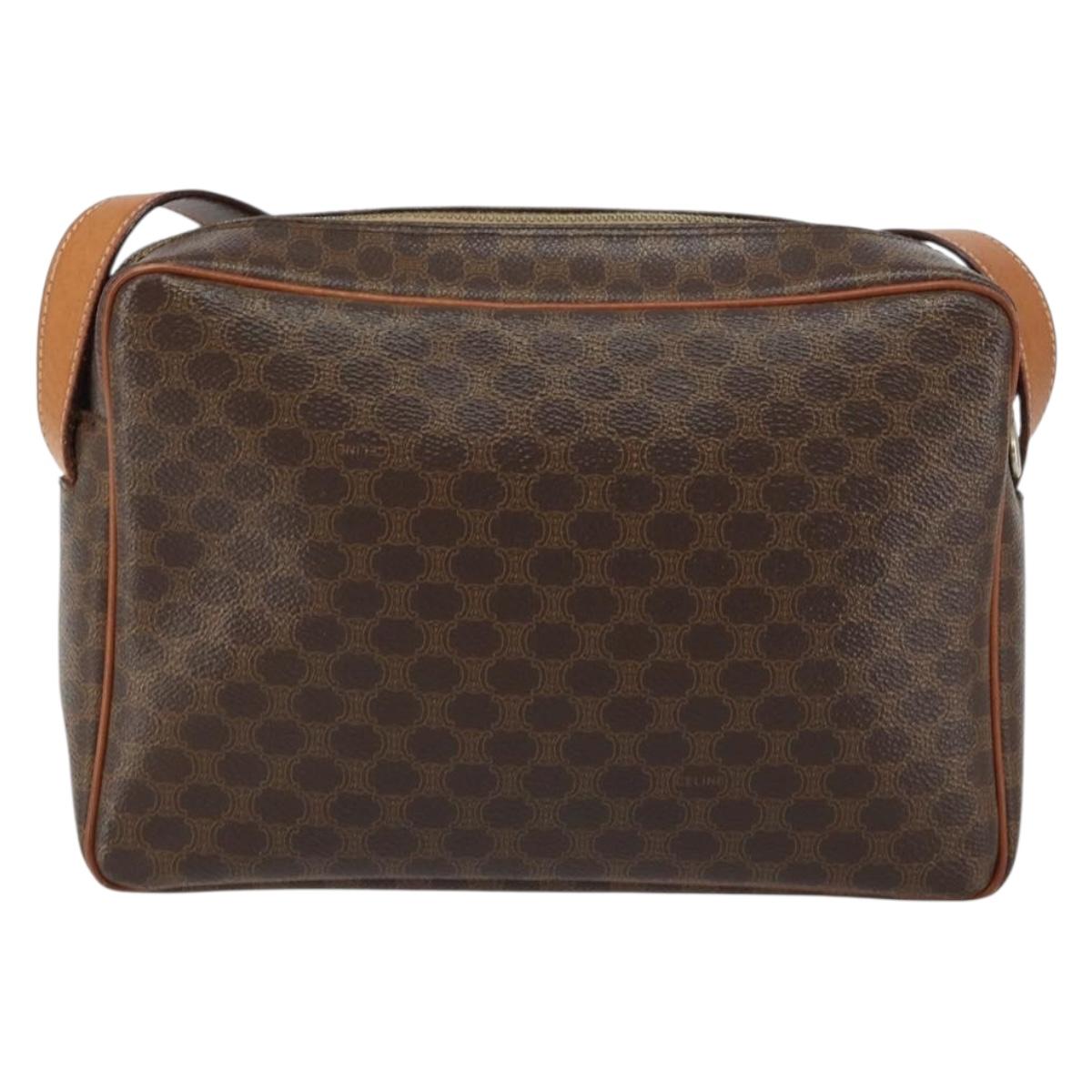CELINE Macadam Canvas Shoulder Bag PVC Leather Brown Gold Auth mr1695