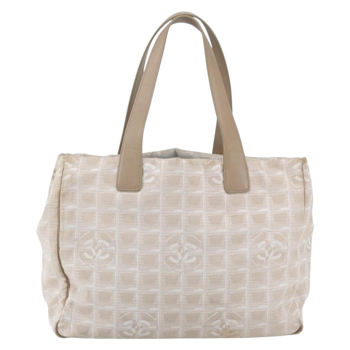 CHANEL New Travel line Hand Bag Nylon Beige Silver CC Auth mr1703