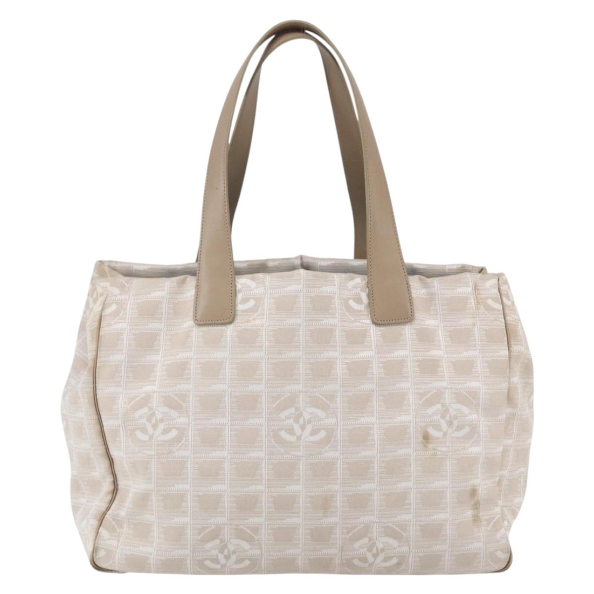 CHANEL New Travel line Hand Bag Nylon Beige Silver CC Auth mr1703