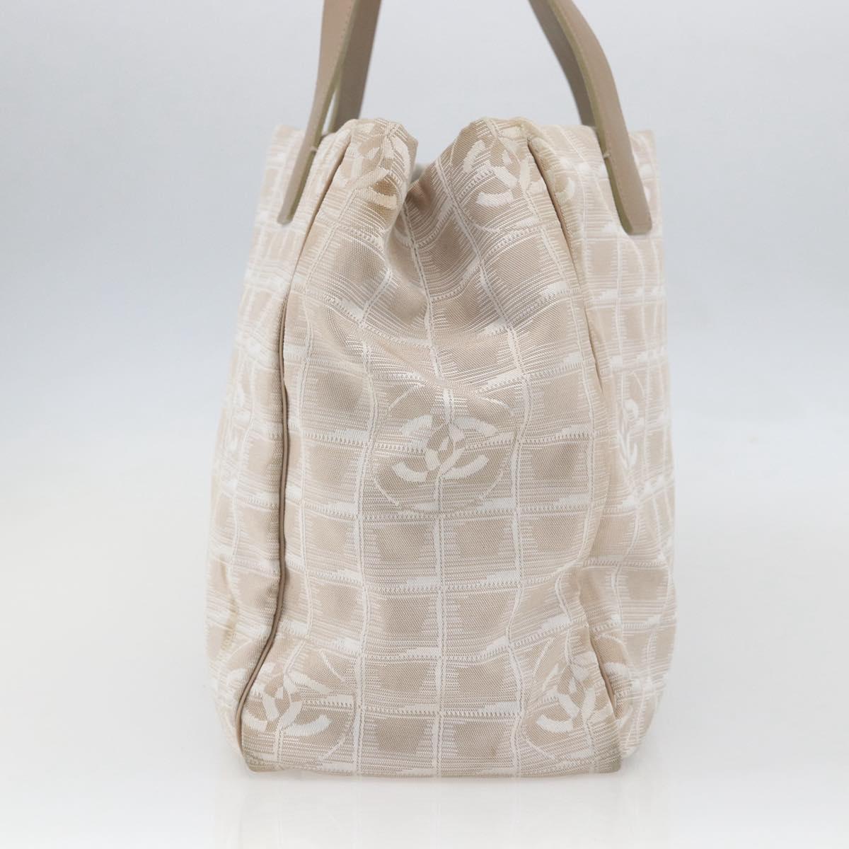 CHANEL New Travel line Hand Bag Nylon Beige Silver CC Auth mr1703
