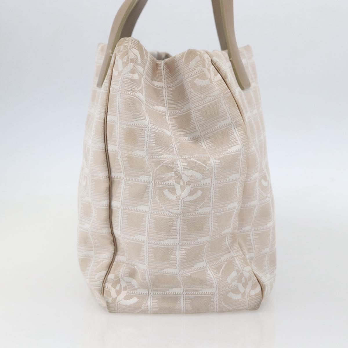 CHANEL New Travel line Hand Bag Nylon Beige Silver CC Auth mr1703