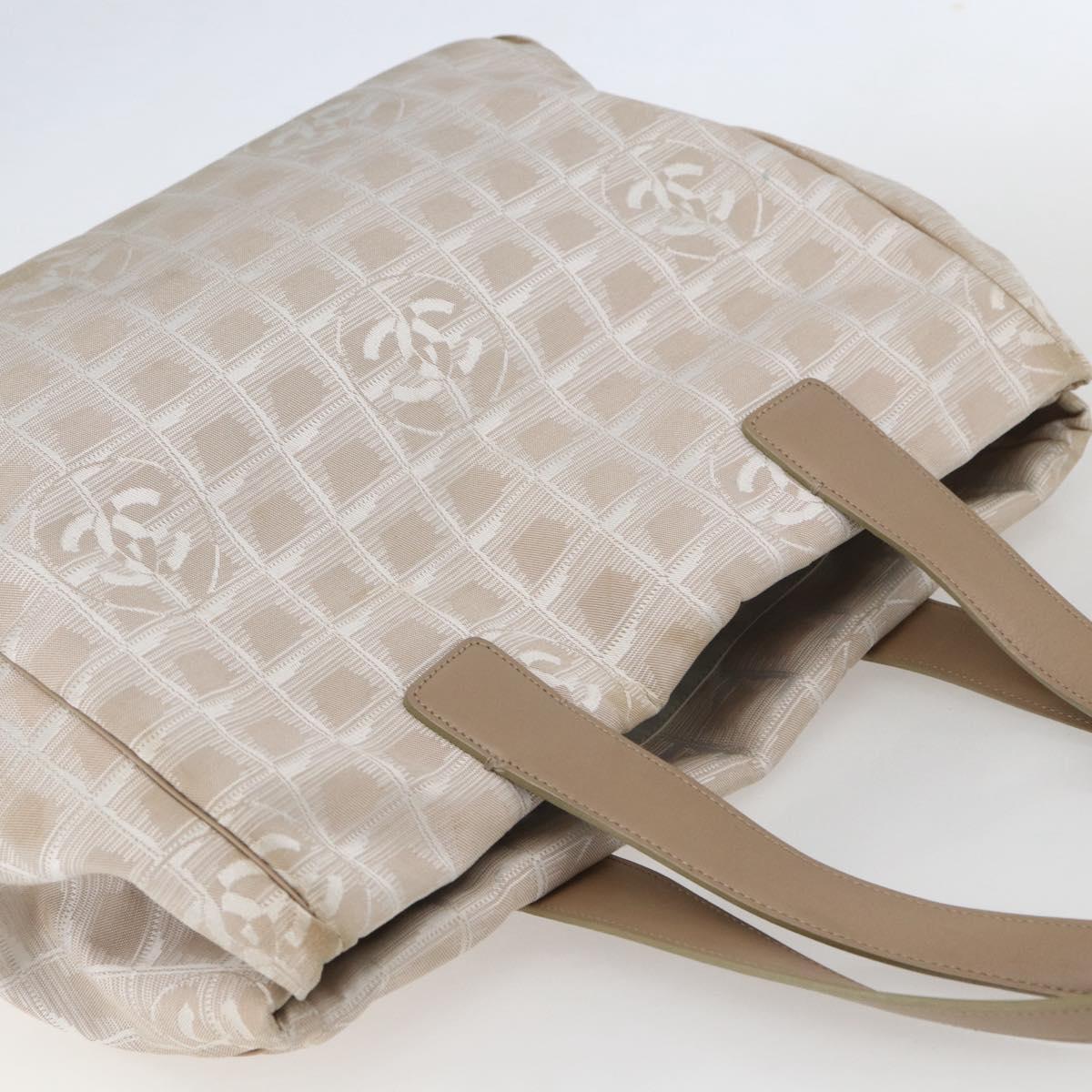 CHANEL New Travel line Hand Bag Nylon Beige Silver CC Auth mr1703