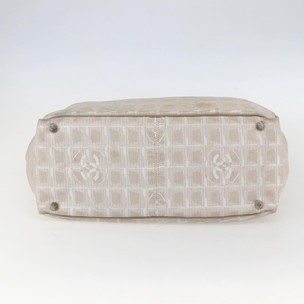 CHANEL New Travel line Hand Bag Nylon Beige Silver CC Auth mr1703
