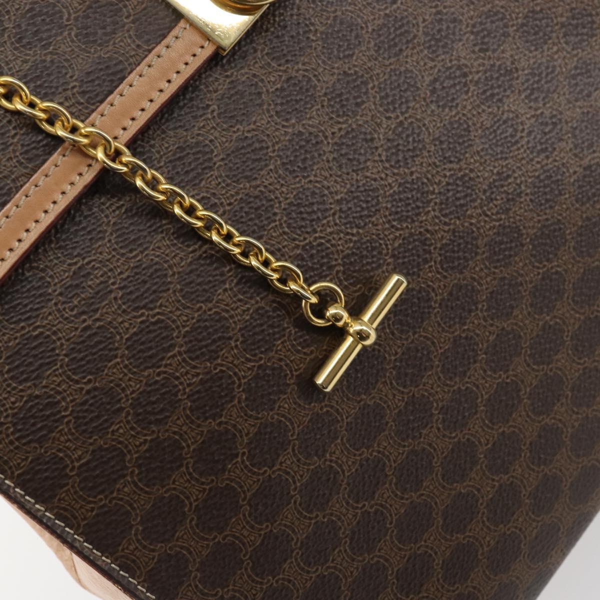 CELINE Macadam Canvas Hand Bag PVC Leather Brown Gold Auth mr1708A
