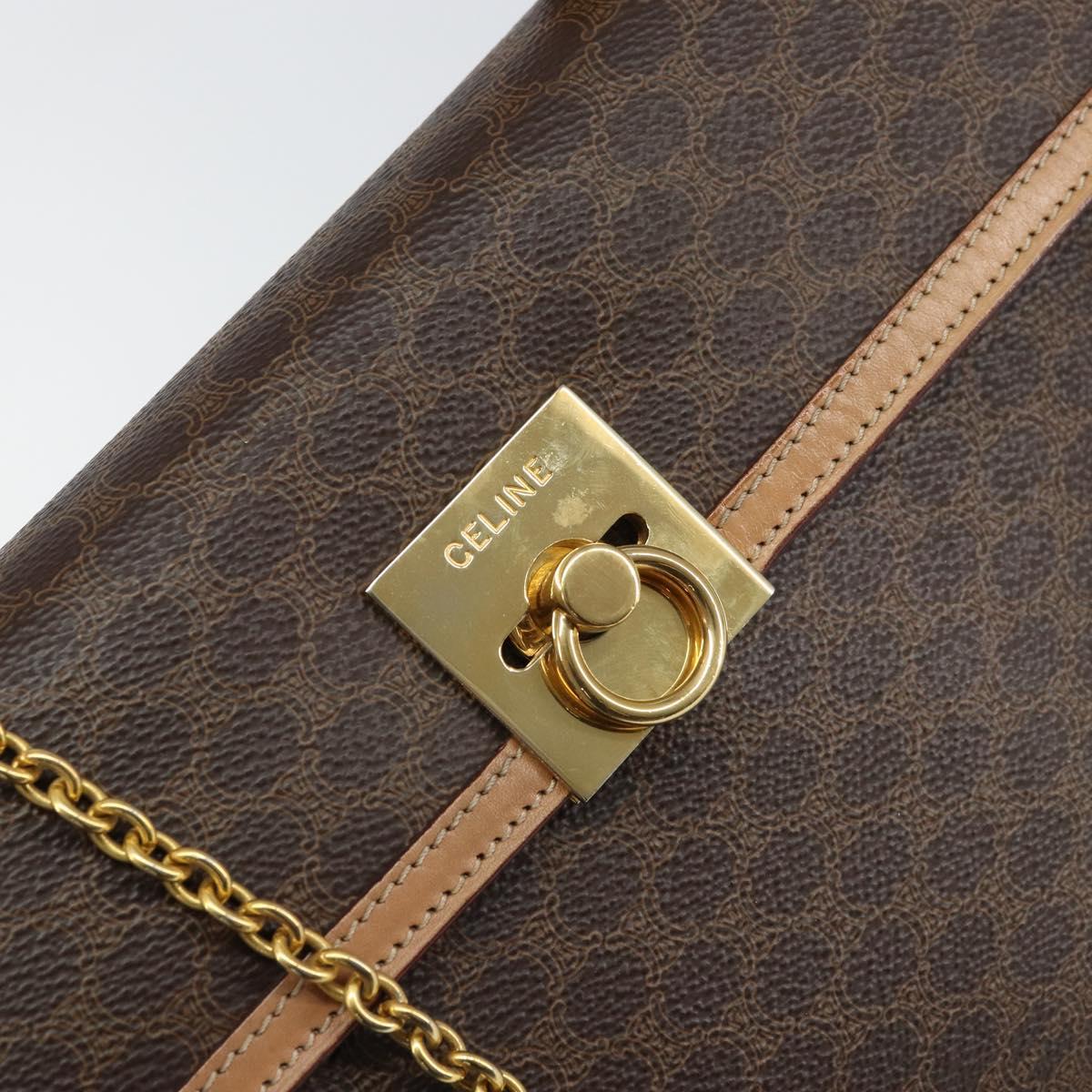 CELINE Macadam Canvas Hand Bag PVC Leather Brown Gold Auth mr1708A