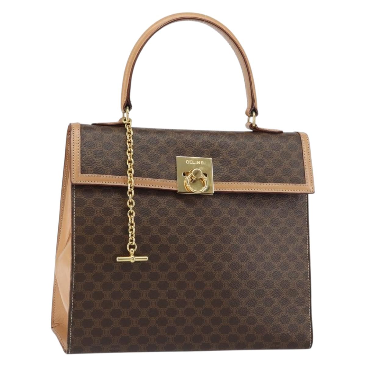 CELINE Macadam Canvas Hand Bag PVC Leather Brown Gold Auth mr1708A