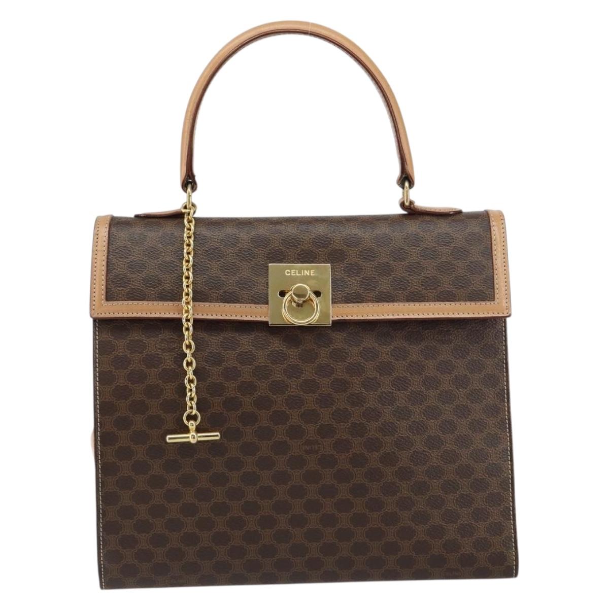CELINE Macadam Canvas Hand Bag PVC Leather Brown Gold Auth mr1708A