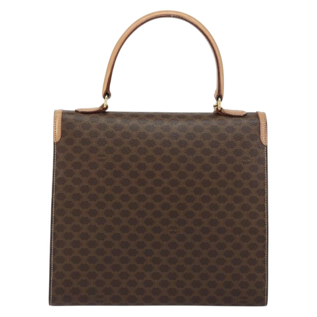 CELINE Macadam Canvas Hand Bag PVC Leather Brown Gold Auth mr1708A