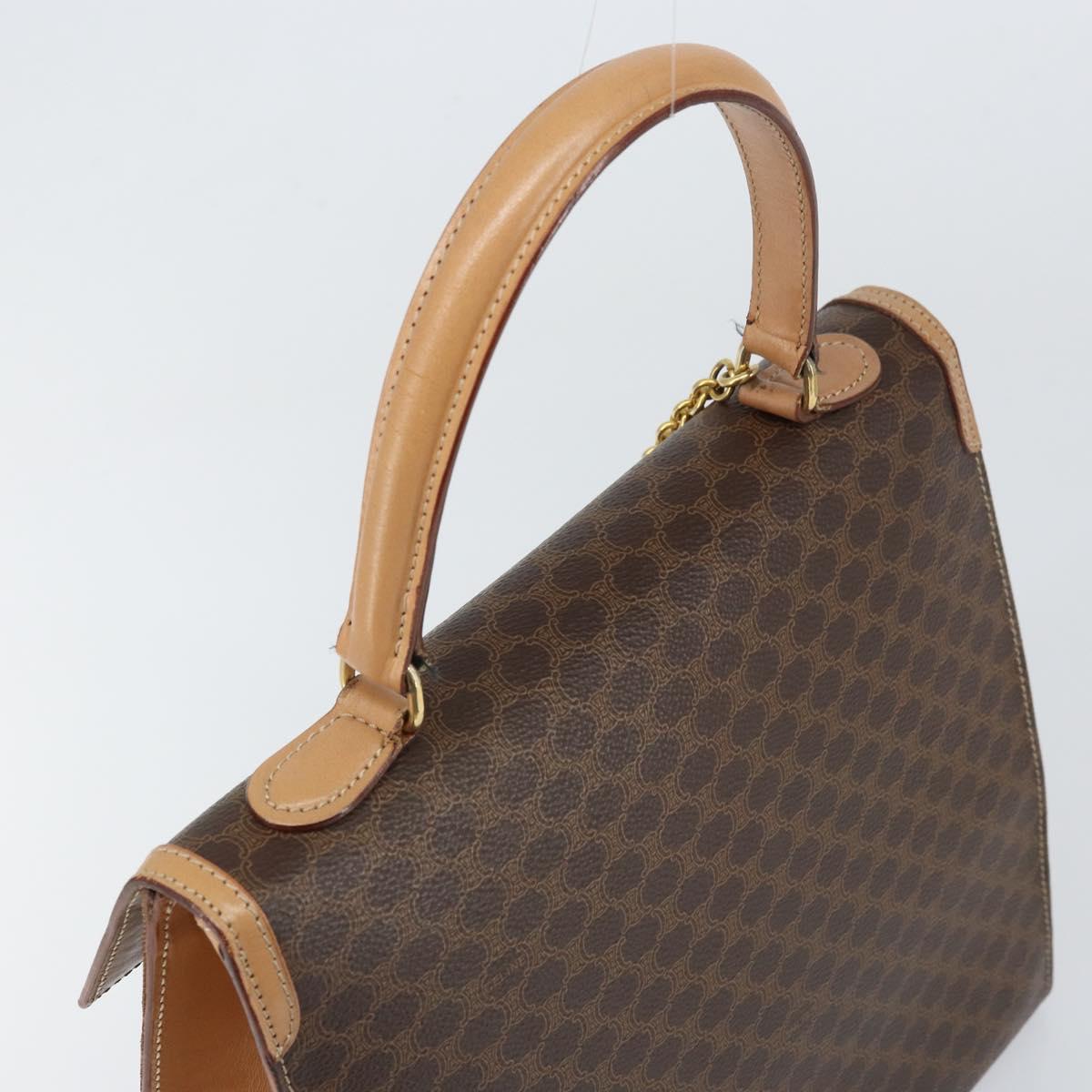 CELINE Macadam Canvas Hand Bag PVC Leather Brown Gold Auth mr1708A