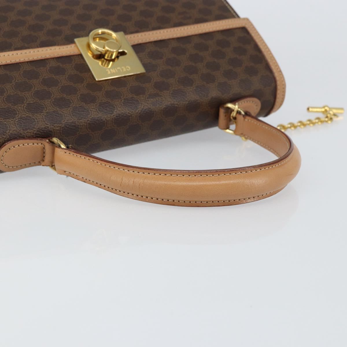 CELINE Macadam Canvas Hand Bag PVC Leather Brown Gold Auth mr1708A