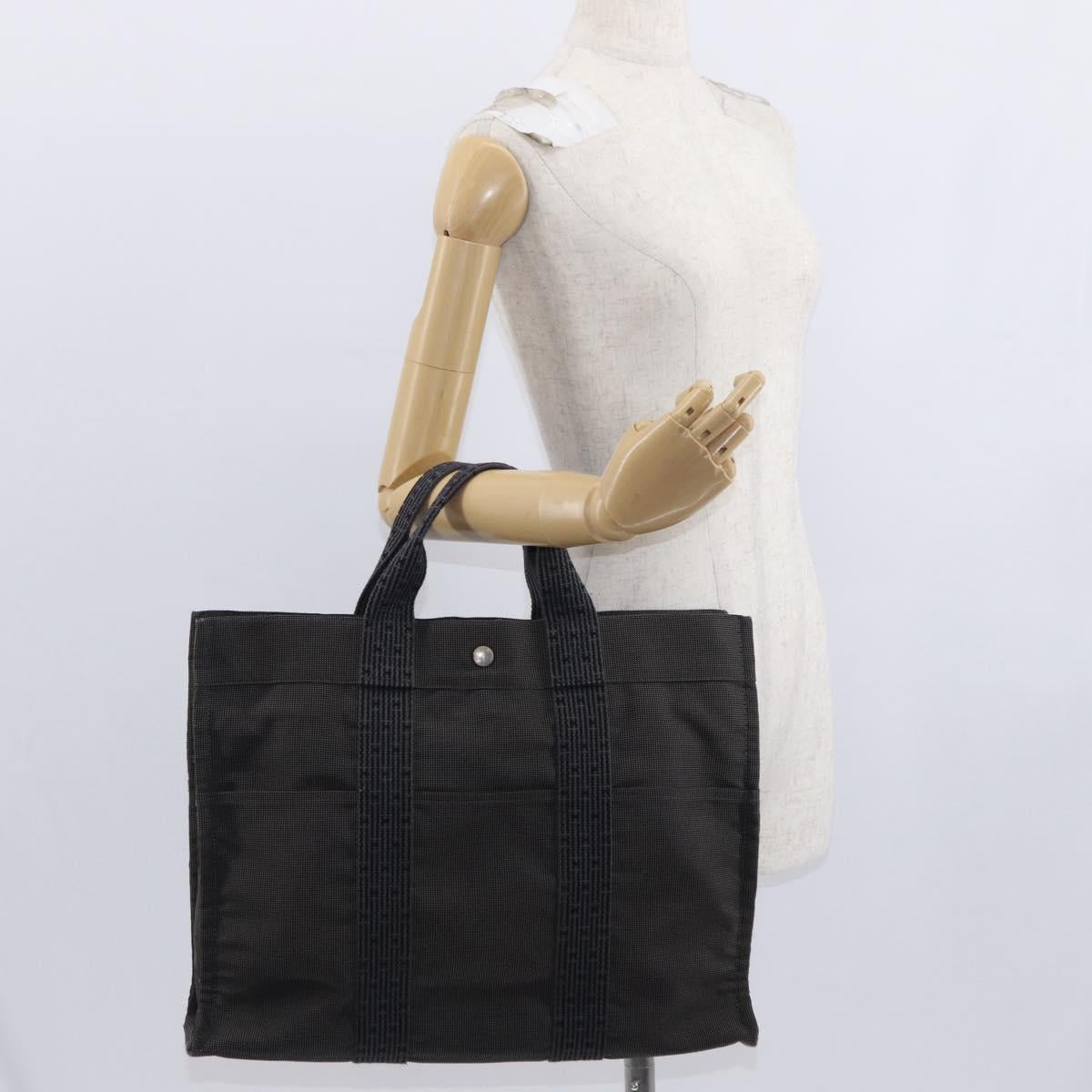 HERMES Her Line MM Hand Bag Canvas Gray Silver Auth mr1717