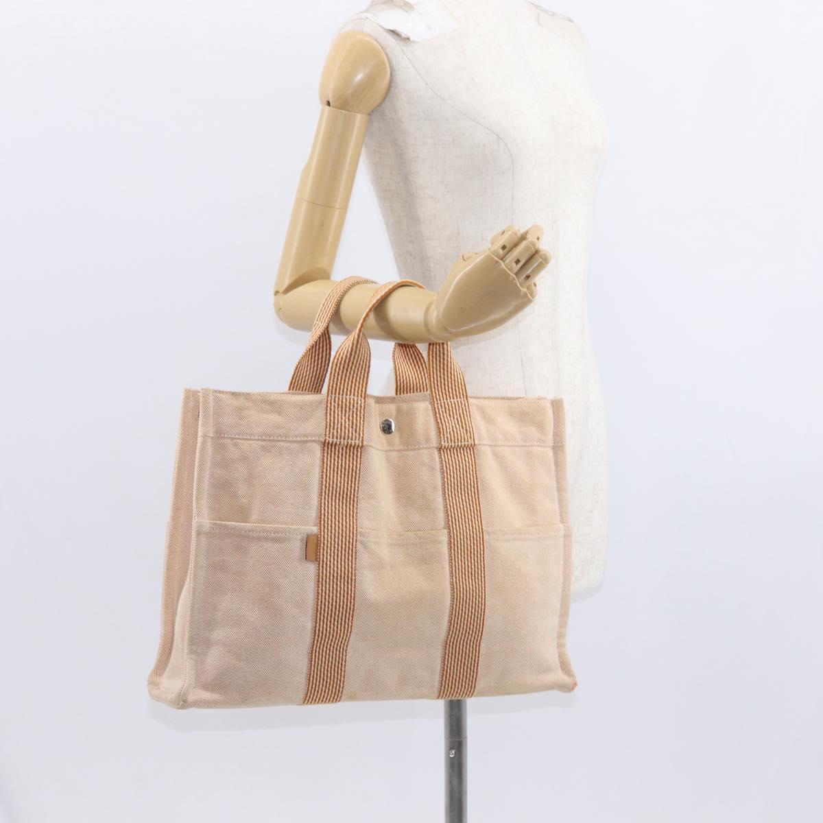 HERMES New Fourre Tout MM Hand Bag Canvas Orange Auth mr1718