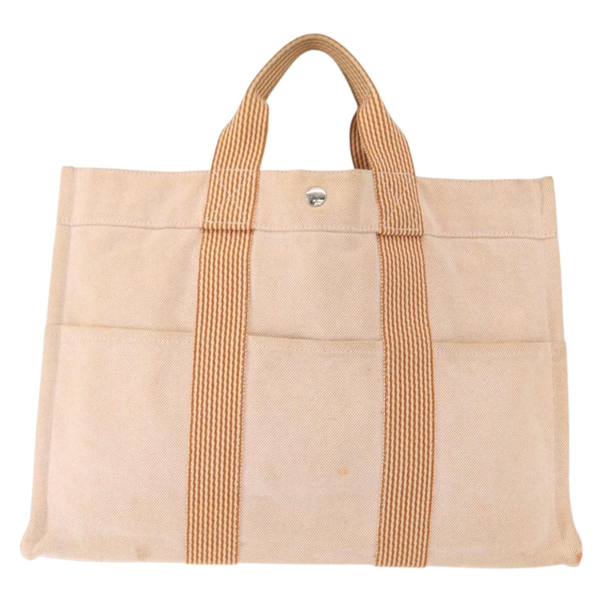 HERMES New Fourre Tout MM Hand Bag Canvas Orange Auth mr1718