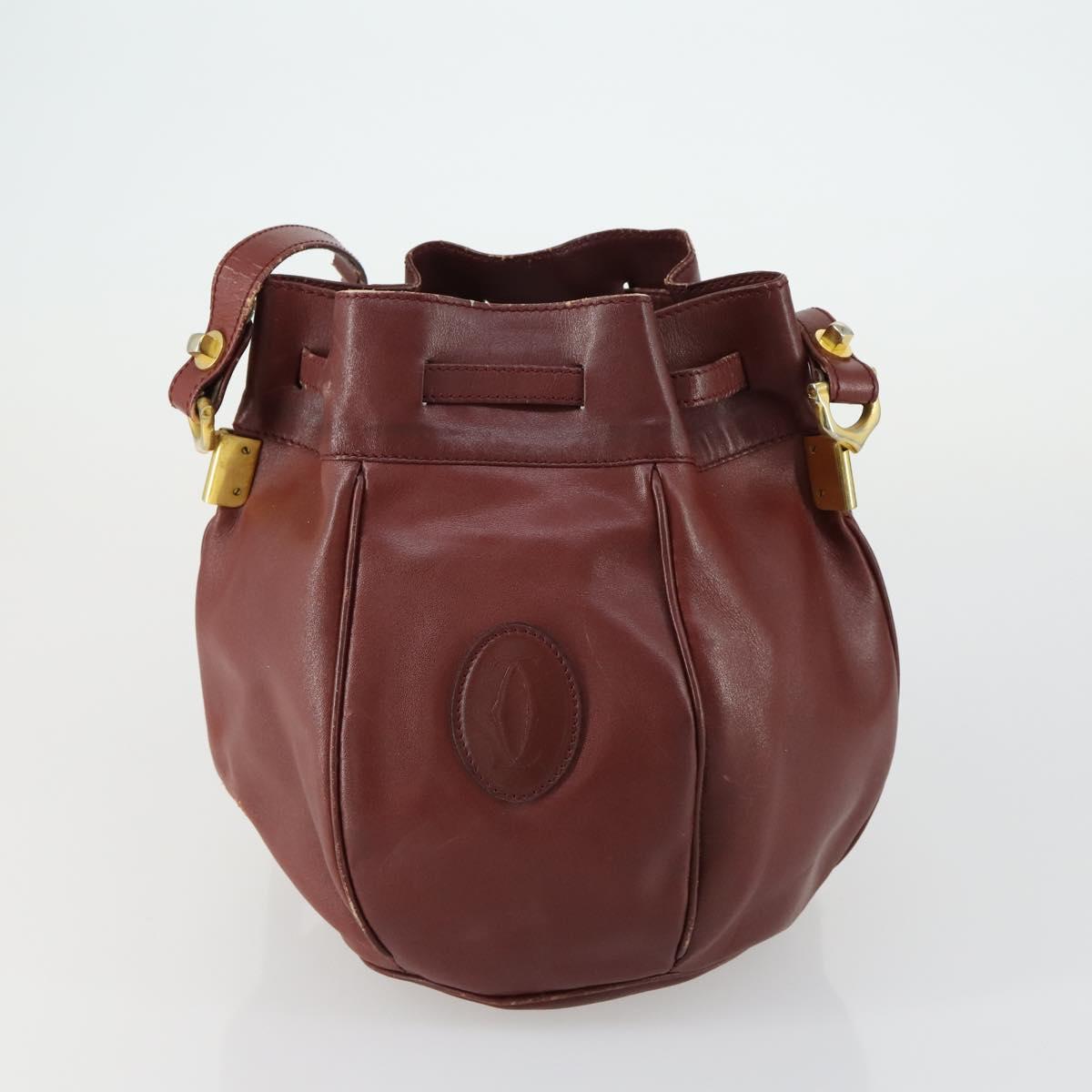 CARTIER Must Line Shoulder Bag Leather 5 Set Bordeaux Gold Auth mr1720