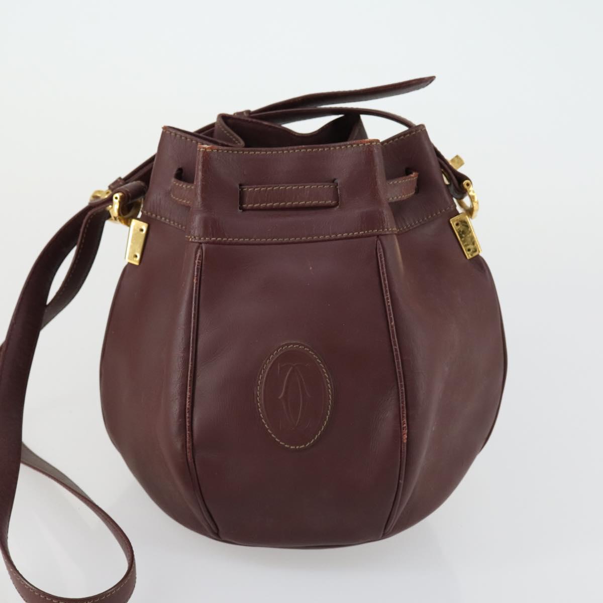 CARTIER Must Line Shoulder Bag Leather 5 Set Bordeaux Gold Auth mr1720