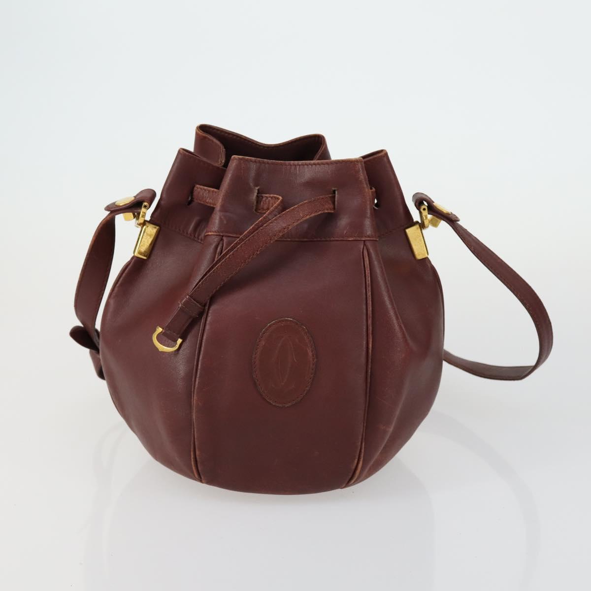 CARTIER Must Line Shoulder Bag Leather 5 Set Bordeaux Gold Auth mr1720