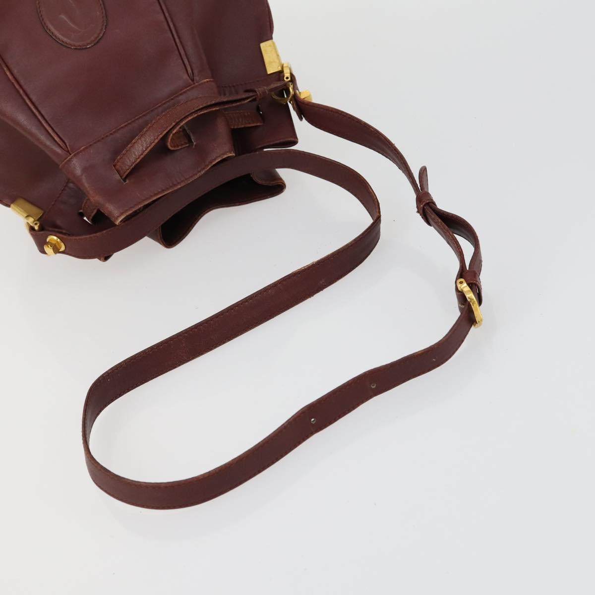 CARTIER Must Line Shoulder Bag Leather 5 Set Bordeaux Gold Auth mr1720